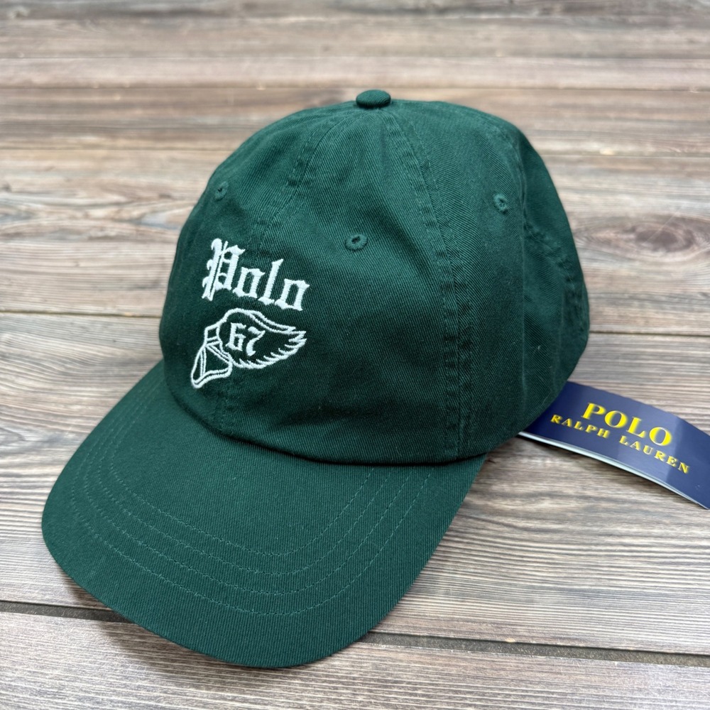 Polo Ralph Lauren Mens P-Wing Ball Cap Green Winged Foot Polo 67 Adjustable NEW - Picture 2 of 6
